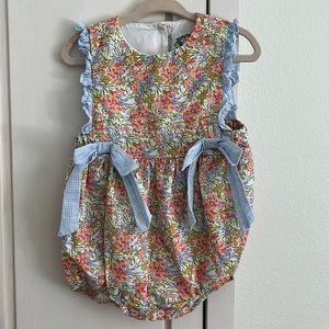 Smocked Threads by Cecil and Lou (VGUC) | floral gingham ruffle bubble romper